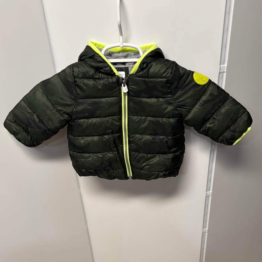 Baby GAP Toddler Kids Camouflage Puffer Jacket - Green and Neon Yellow